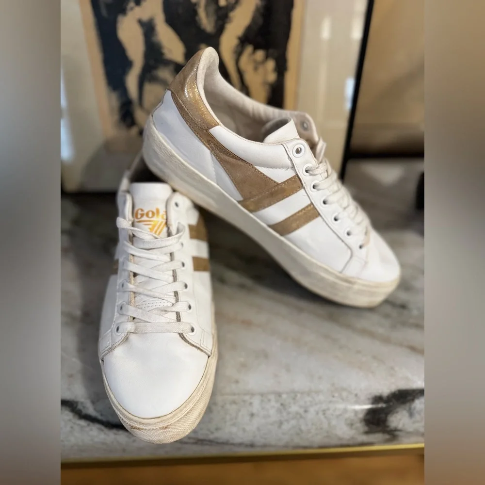 Gola White and Gold Women's Athletic Sneakers - Picture 1 of 7